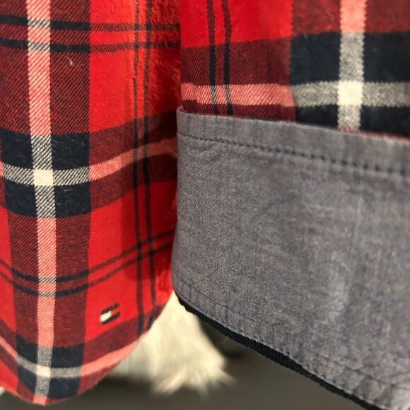 Women's Red Plaid Button-Up Shirt - Picture 5 of 7